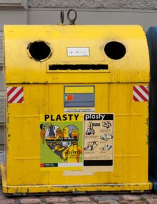 Yellow Trash On The Streets Of Prague Stock Photos Yellow Trash On The Streets Of Prague Stock Photos