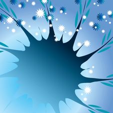 Abstract Blue Background With Flowers And Stars Stock Photography