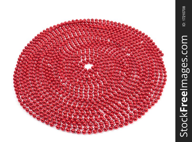 Bright red bead Christmas garland on white background