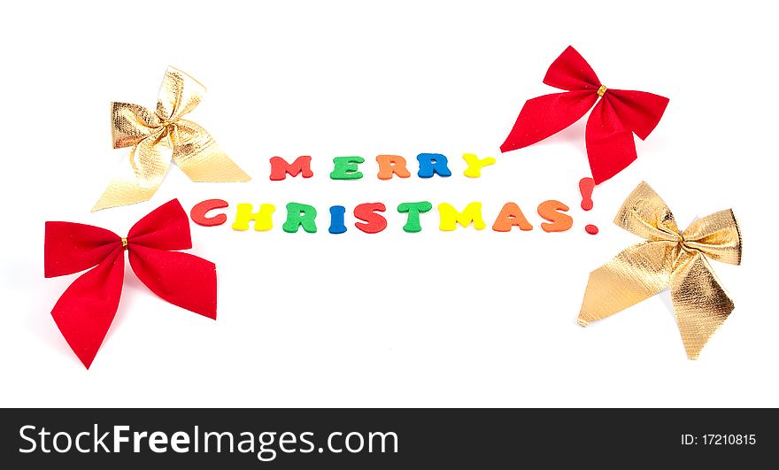 Christmas decorations - Merry Christmas and bows on a white background