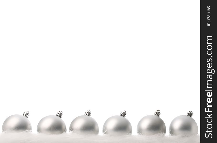 Silver christmas balls with snow isolated on white. Silver christmas balls with snow isolated on white