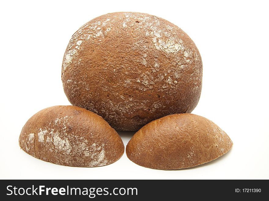 Round bread cut onto white background
