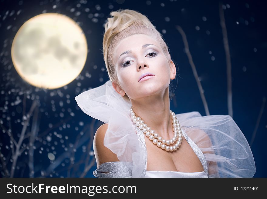 Beauty woman  under moon