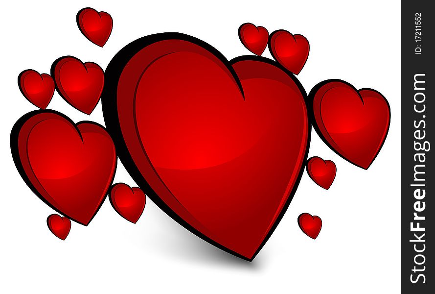 Valentine red hearts on white background, illustration