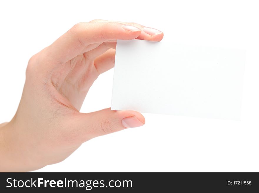 Hand holding blank visiting card