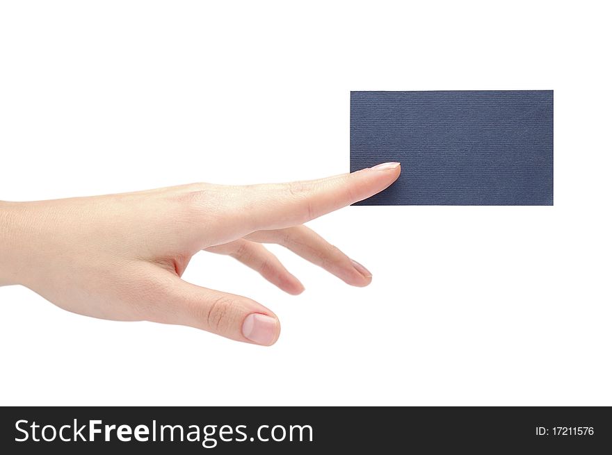 Hand holding an empty card over white. Hand holding an empty card over white