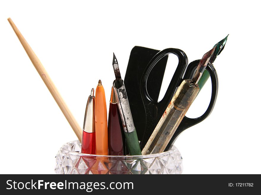 Office utensils isolated on white background