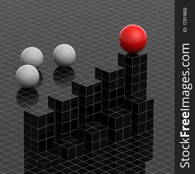 3D render concept illustration of grid graph diagram with marking spheres. 3D render concept illustration of grid graph diagram with marking spheres.