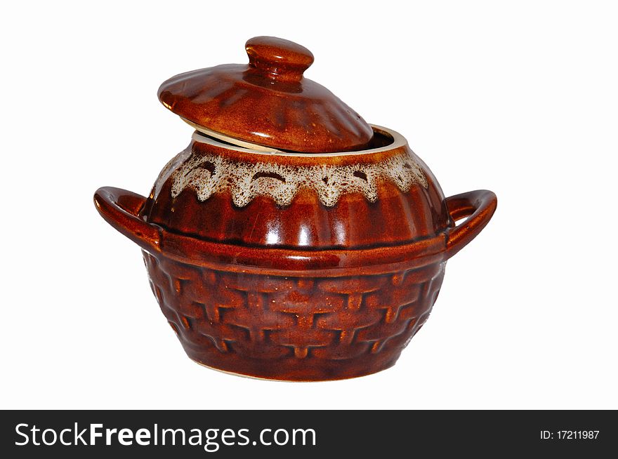 Clay rural pot for cooking on a white background