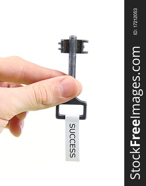 Hand hold key with success label. Hand hold key with success label