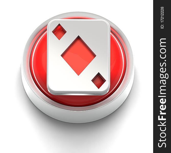 3D rendered illustration of button icon with Ace Of Diamonds symbol. 3D rendered illustration of button icon with Ace Of Diamonds symbol