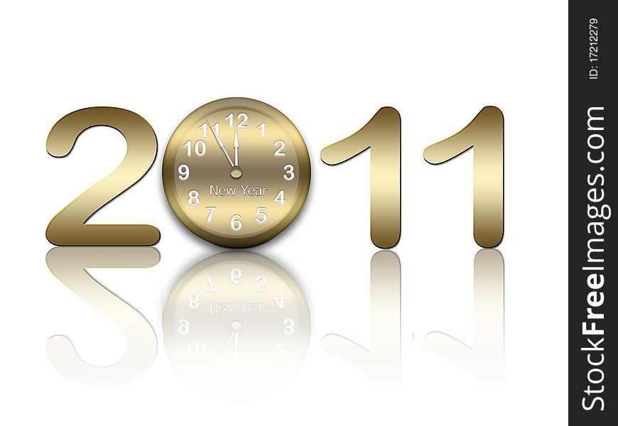 Gold figures 2011 and clock on white background. Gold figures 2011 and clock on white background