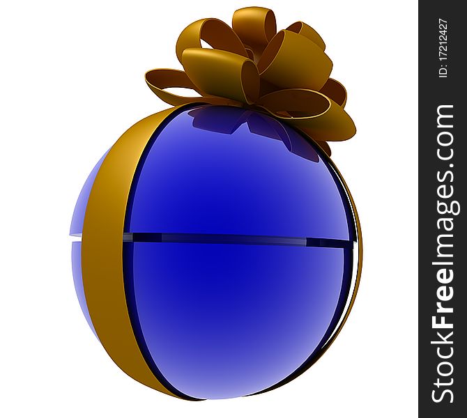 Blue gift sphere with gold ribbon