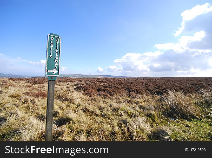Closeup of Public Bridelway sign in North Yorkshire Moors