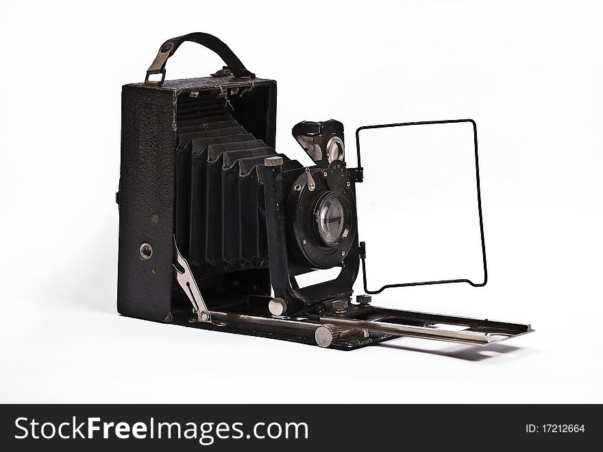 Old camera on a plain white background.