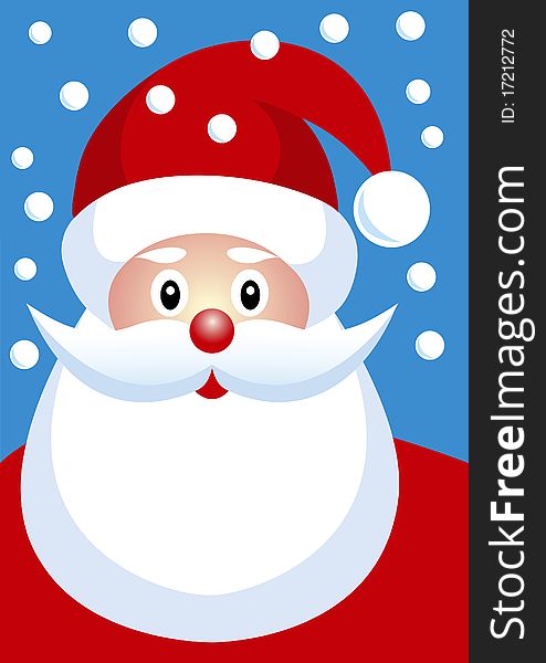 Vector illustration portrait of a happy Santa Claus with blue sky and snow flakes. Vector illustration portrait of a happy Santa Claus with blue sky and snow flakes.