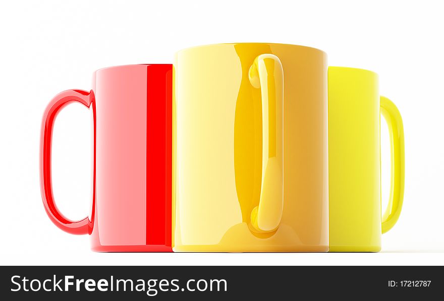 Three rendered mugs isolated over white