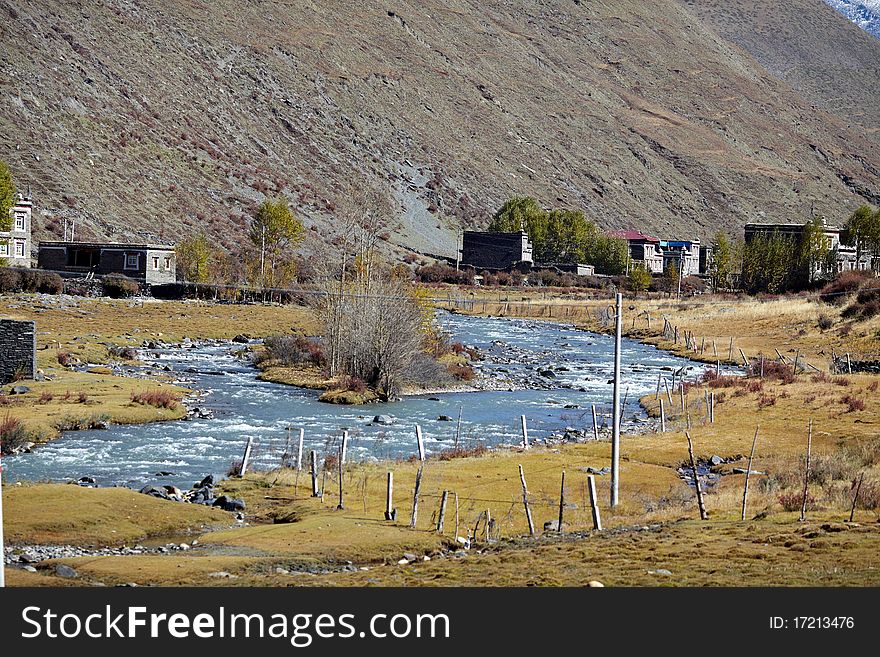 Tibetan village near mountains,western sichuan of china