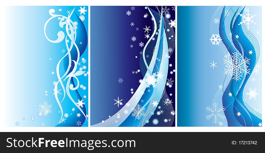 Three winter background with ornaments and snowflakes