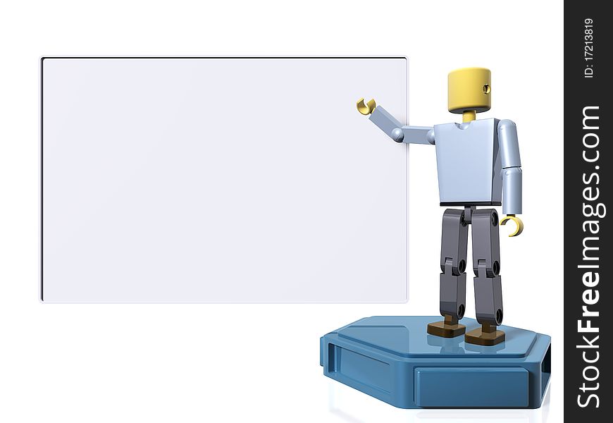 3D Figure Pointing To A Message Board