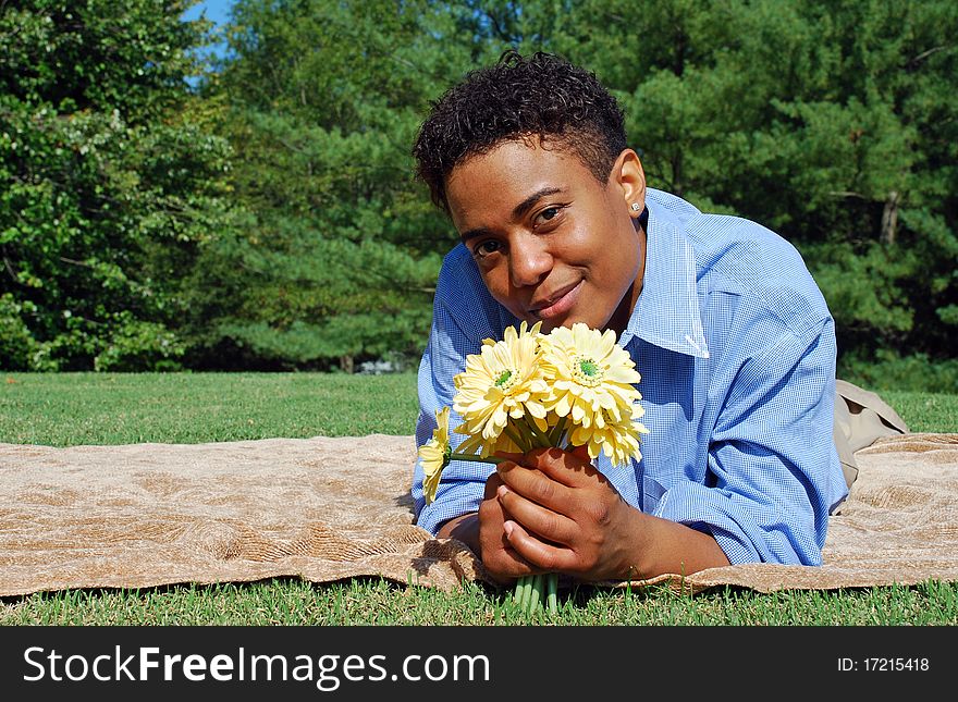 Woman with Yellow Bouquet