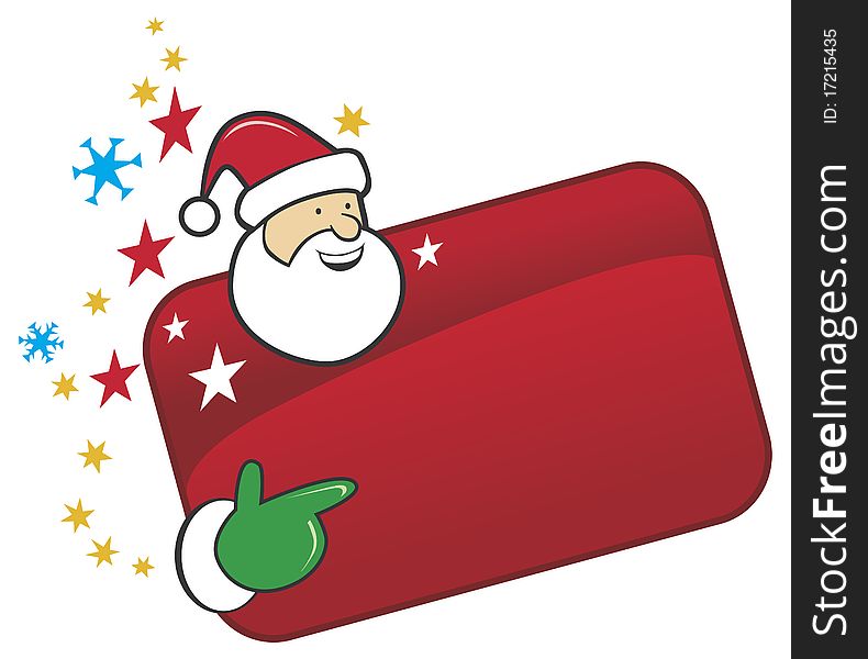 Funny santa with red banner and stars