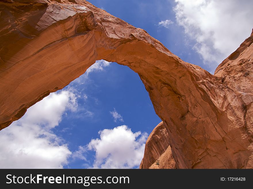 Spectacular Corona Arch with a 140 by 105 foot opening. Moab, just outside Arches National Park.