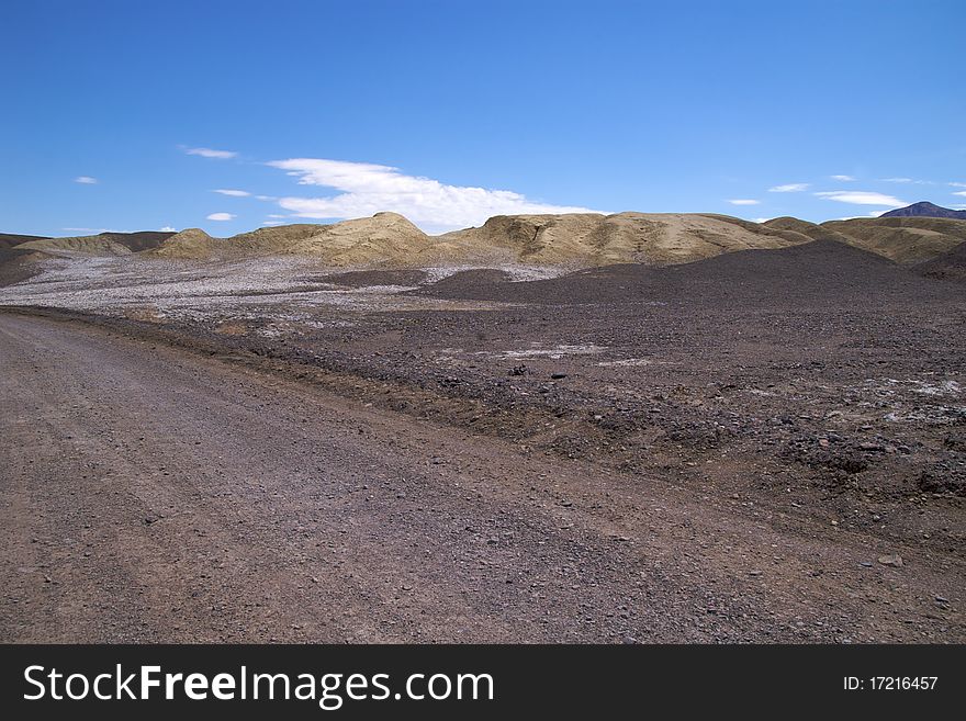 Track along Devil's Golf Course, Death Valley National Park. Track along Devil's Golf Course, Death Valley National Park