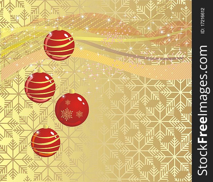 Red christmas bauble on gold background