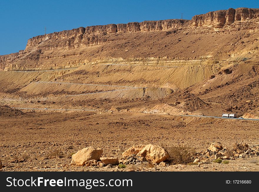 Serpentine road in mountain of the crater Ramon