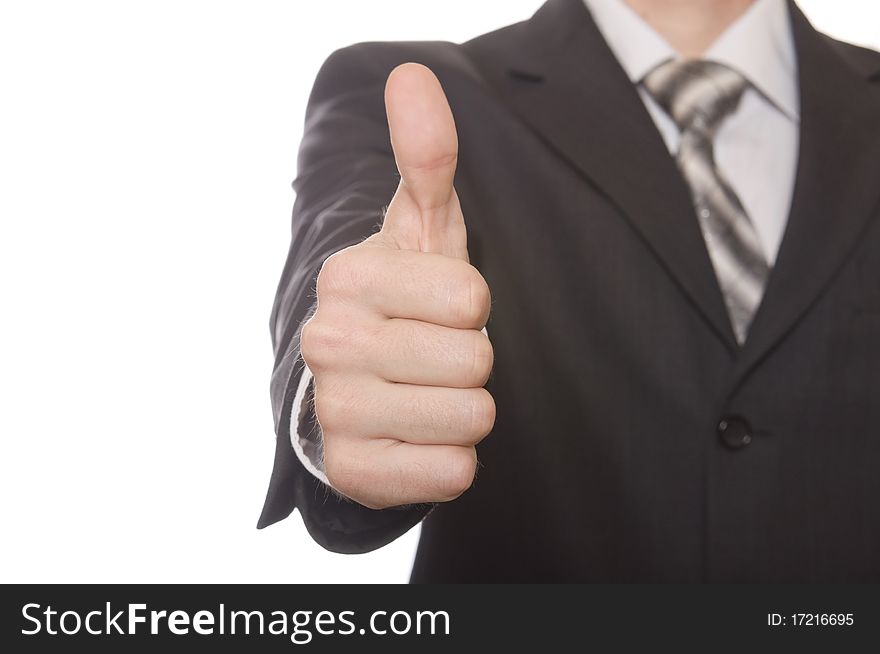 Thumbs up business man's hand isolated on white background