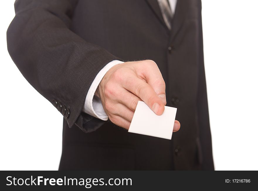 Businessman Handing A Blank Business Card