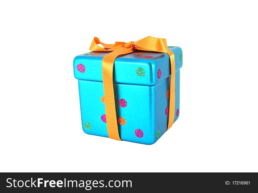 Little blue ornamental gift box isolated on white. Little blue ornamental gift box isolated on white