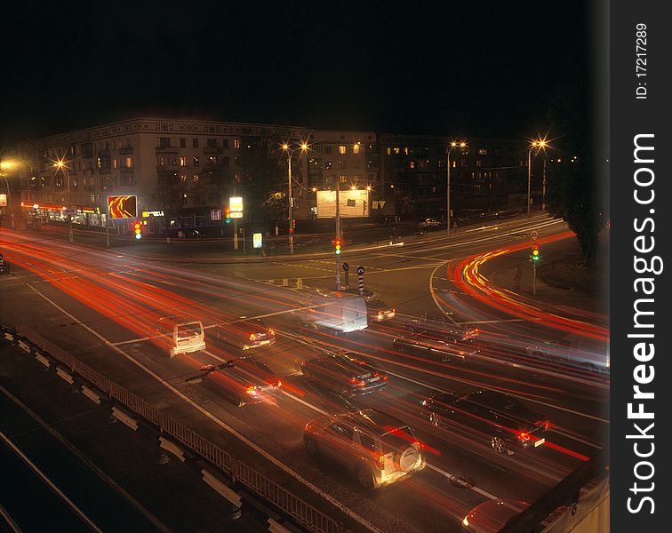 Long exposure of night traffic in Kyiv, Ukraine. Long exposure of night traffic in Kyiv, Ukraine.