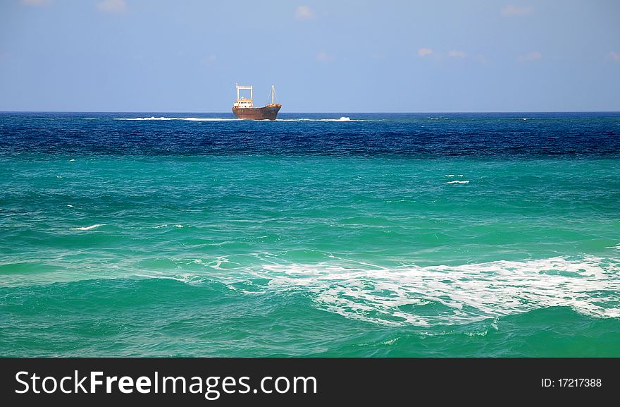 Old rusty ship off the coast of Cyprus. Old rusty ship off the coast of Cyprus