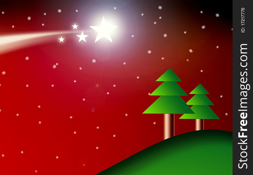 Christmas card with trees and stars. Background