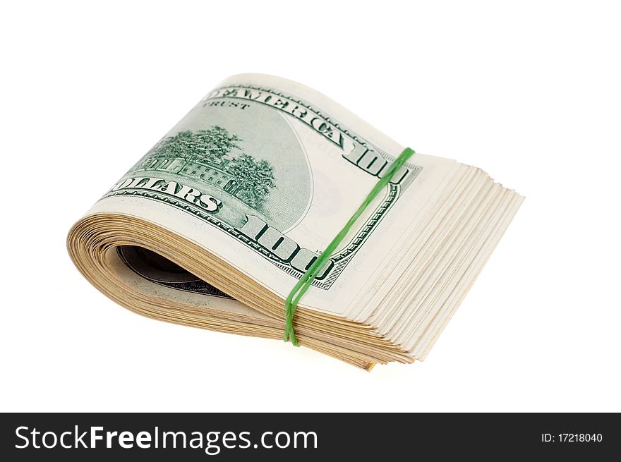 American hundred dollar bills on white background. American hundred dollar bills on white background