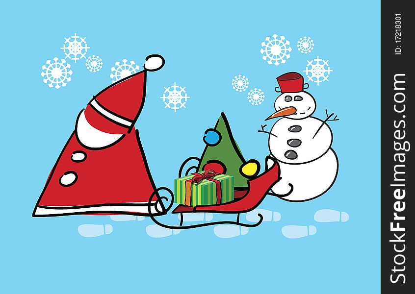 Santa claus and snow man, abstract vector art illustration