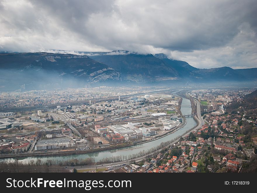 Beautiful Grenoble city from Bastille, France