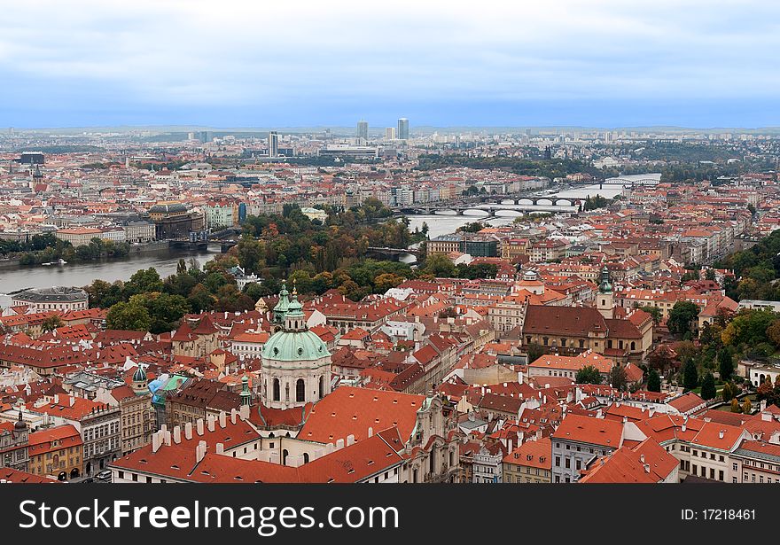 View of Prague from the top, the red roofs