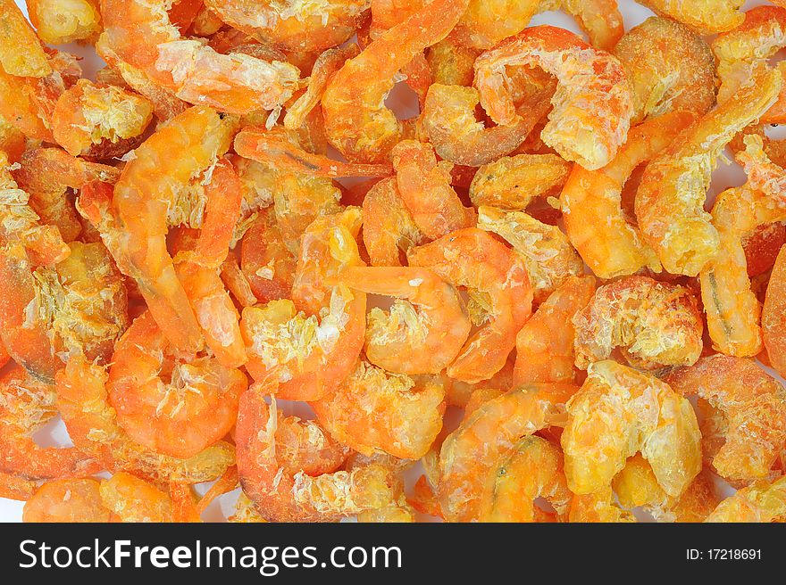 Bunch of dried shrimps isolated on white.