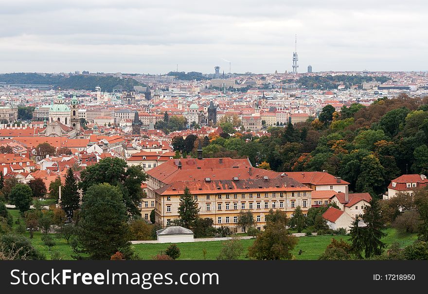 View of Prague from the top, the red roofs