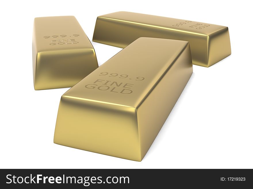 Three Gold Bars isolated against a white background.