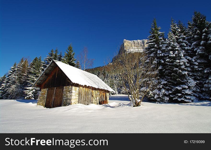 Barn Covered With Snow