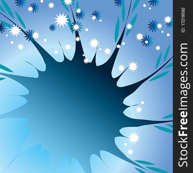 Abstract Blue Background With Flowers And Stars