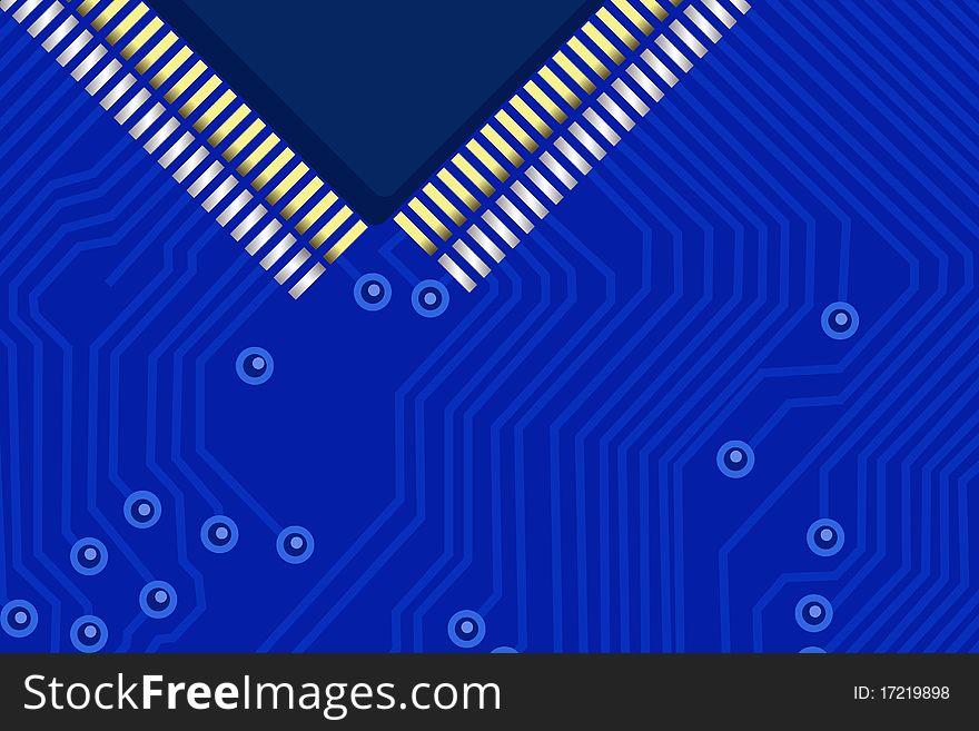 Computer chip on a blue electronic background. Computer chip on a blue electronic background