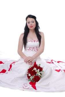 Cute Young Bride In White And Red Wedding Dress Royalty Free Stock Images Cute Young Bride In White And Red Wedding Dress Royalty Free Stock Images