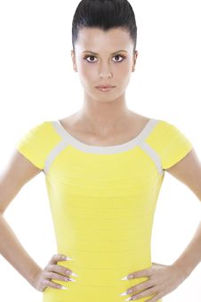 Fashion Brunette Woman In Yellow Dress Royalty Free Stock Photo Fashion Brunette Woman In Yellow Dress Royalty Free Stock Photo