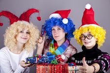 Three Girlfriends In Funny Hats Stock Photography Three Girlfriends In Funny Hats Stock Photography