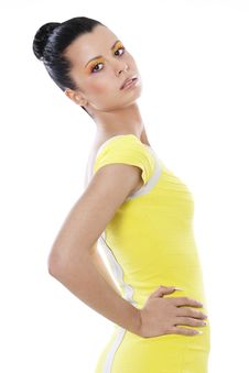 Fashion Brunette Woman In Yellow Dress Royalty Free Stock Photography Fashion Brunette Woman In Yellow Dress Royalty Free Stock Photography